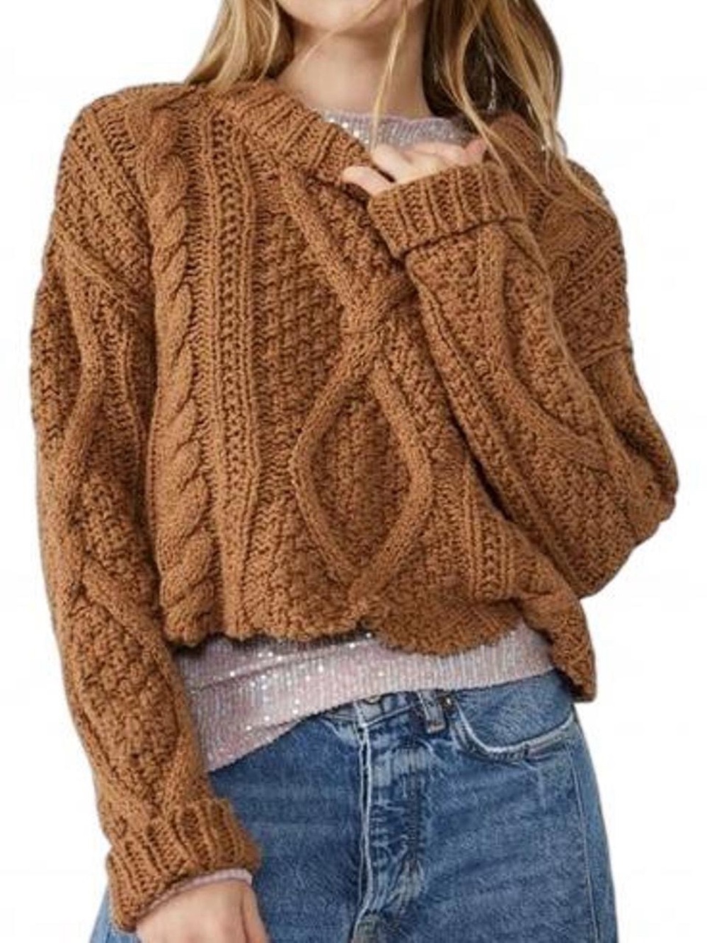 Free people brown cable knit sweater